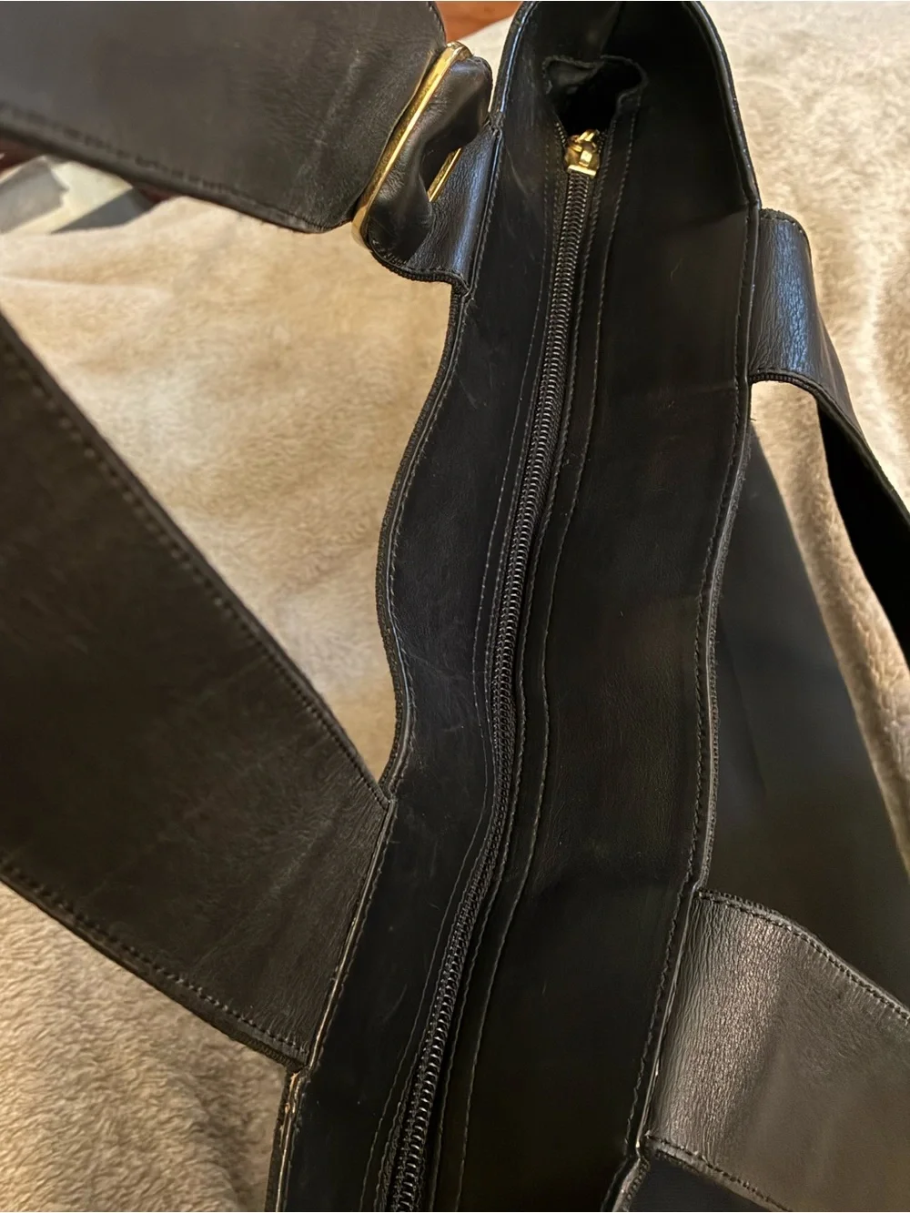 Salvatore Ferragamo Black Tiered Canvas Tote with Gold-Tone Accents